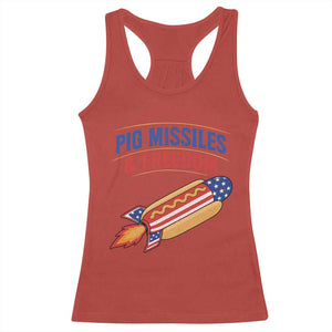 Pig Missiles And Freedom Hot Dog 4th of July Humor Racerback Tank Top