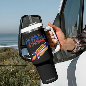 Pig Missiles And Freedom Hot Dog 4th of July Humor Tumbler With Handle