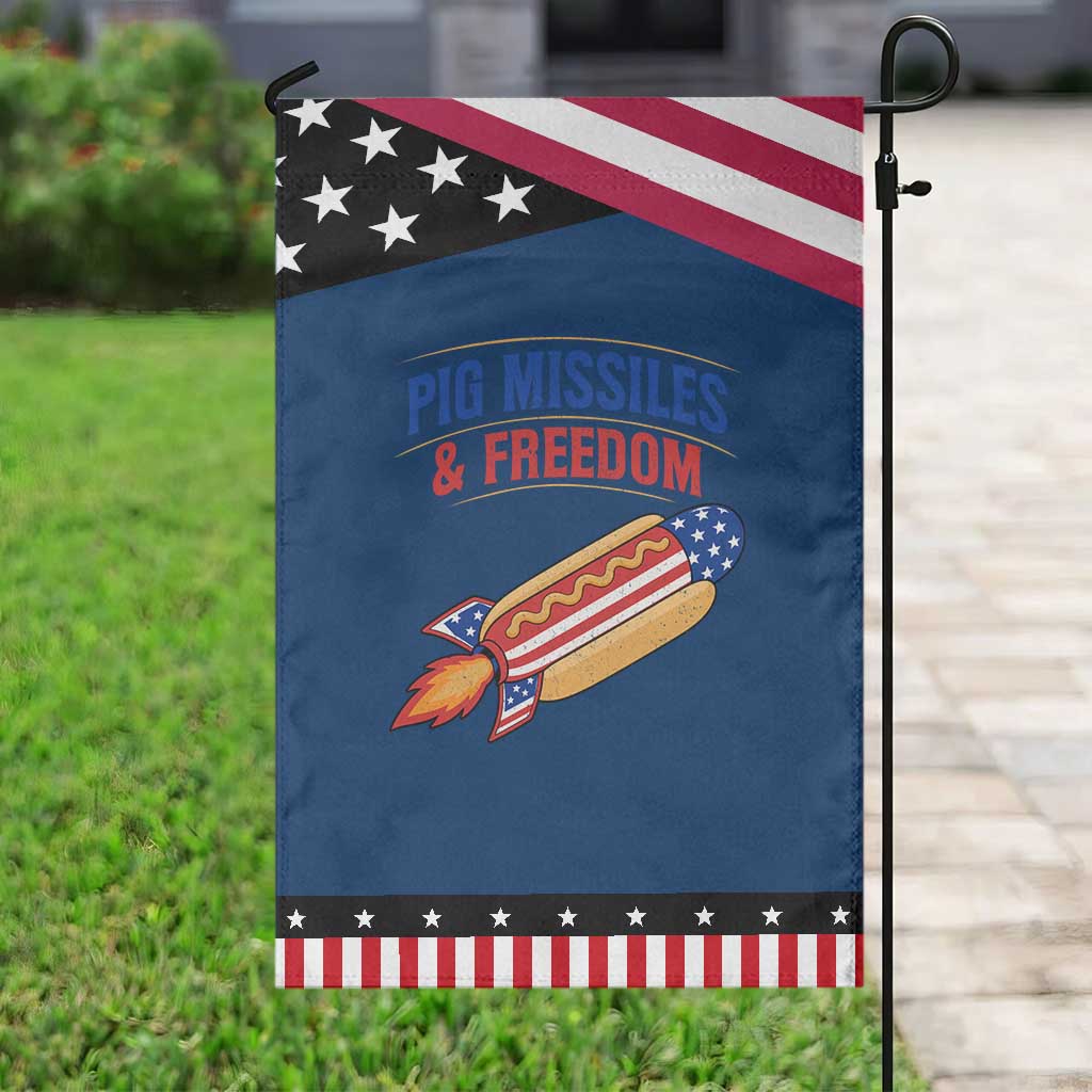 Pig Missiles And Freedom Hot Dog 4th of July Humor Patriotic Garden Flag