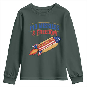 Pig Missiles And Freedom Hot Dog 4th of July Humor Youth Sweatshirt