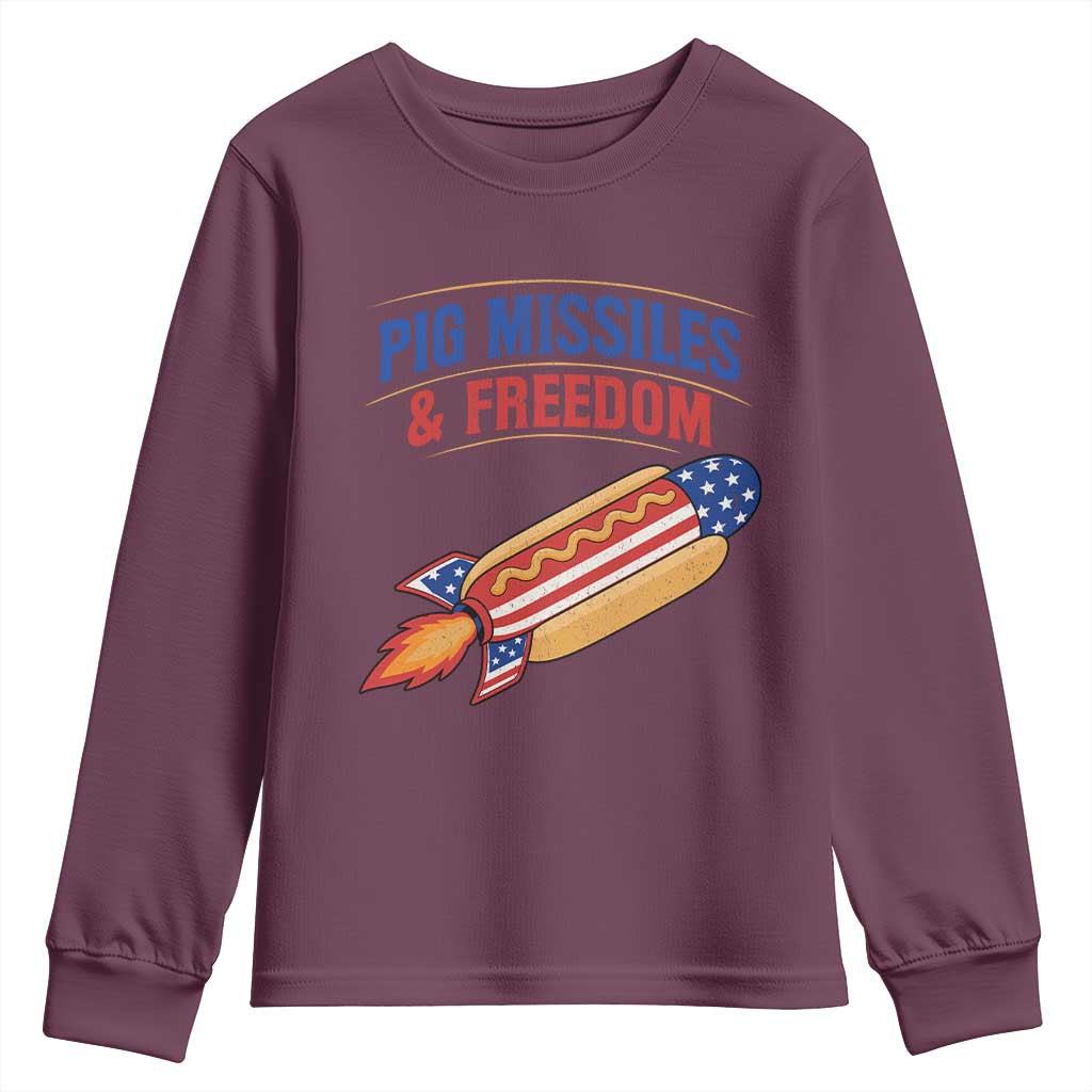 Pig Missiles And Freedom Hot Dog 4th of July Humor Youth Sweatshirt