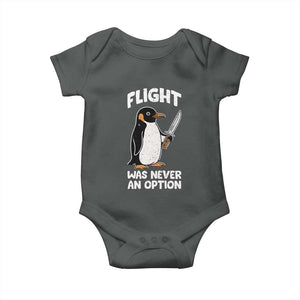 Penguin Flight Was Never An Option Baby Onesie Funny Dark Humor
