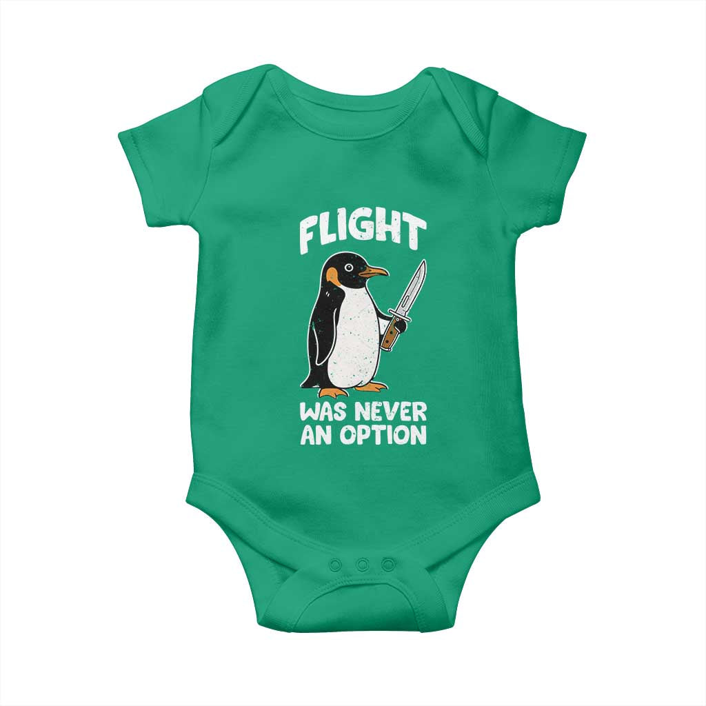 Penguin Flight Was Never An Option Baby Onesie Funny Dark Humor