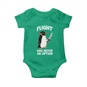 Penguin Flight Was Never An Option Baby Onesie Funny Dark Humor