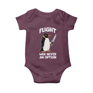 Penguin Flight Was Never An Option Baby Onesie Funny Dark Humor