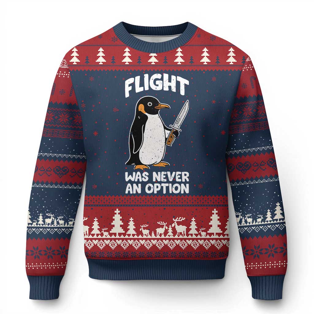 Penguin Flight Was Never An Option Ugly Christmas Sweater Funny Dark Humor TS11 Navy Red Print Your Wear