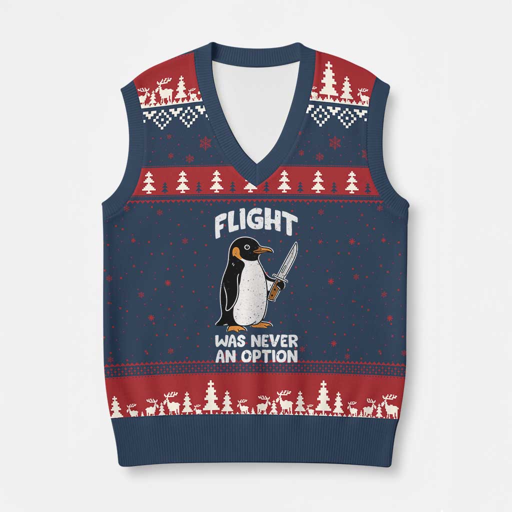 Penguin Flight Was Never An Option V-Neck Knit Sweater Vest Funny Dark Humor