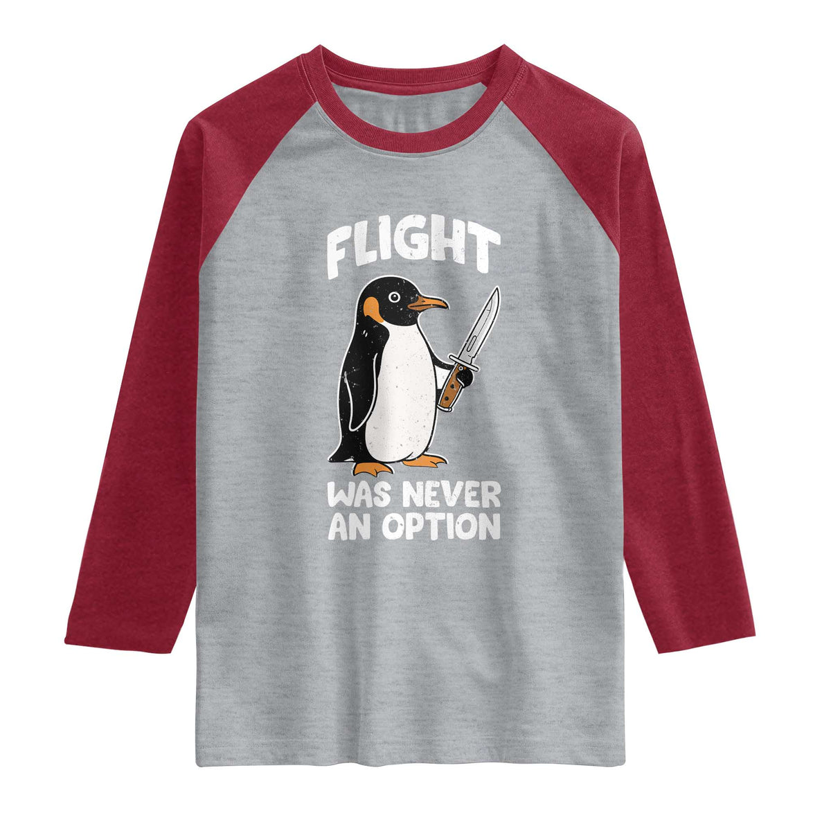 Penguin Flight Was Never An Option Raglan Shirt Funny Dark Humor