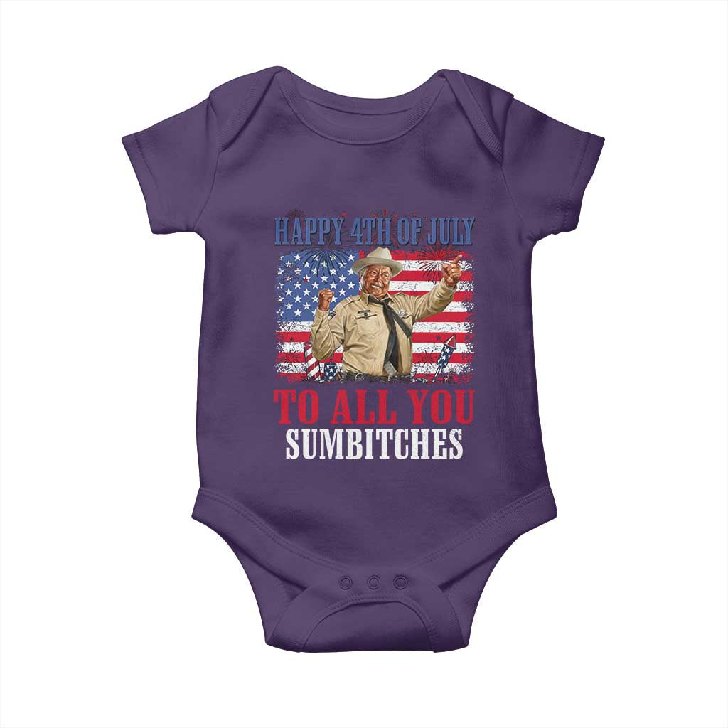 Happy 4th of July To All You Sumbitches Baby Onesie Funny Smokey Patriotic American 70s Movie The Bandit TS11 Purple Print Your Wear