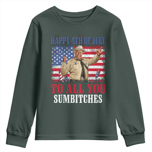 Happy 4th of July To All You Sumbitches Youth Sweatshirt Funny Smokey Patriotic American 70s Movie The Bandit TS11 Dark Forest Green Print Your Wear