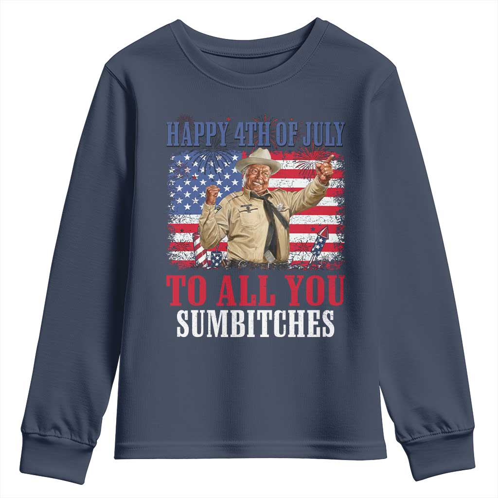 Happy 4th of July To All You Sumbitches Youth Sweatshirt Funny Smokey Patriotic American 70s Movie The Bandit TS11 Navy Print Your Wear