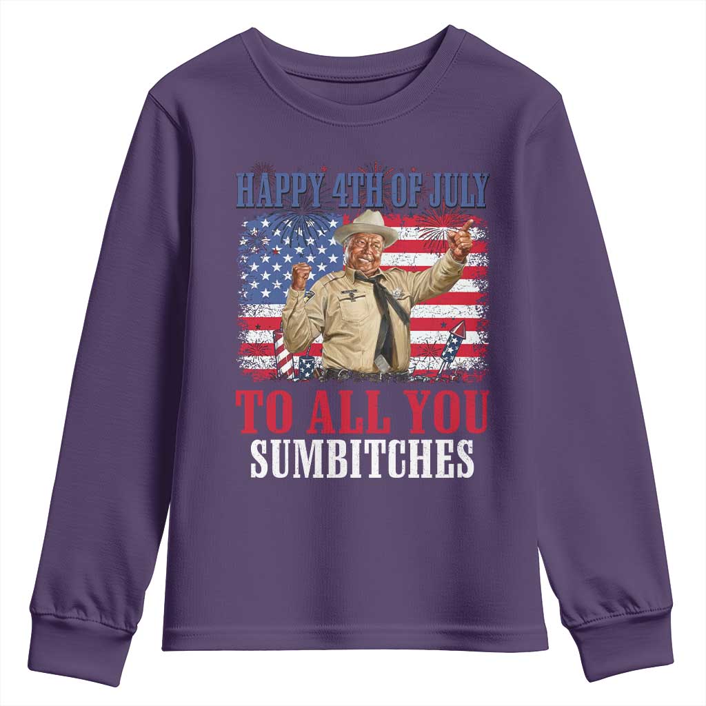 Happy 4th of July To All You Sumbitches Youth Sweatshirt Funny Smokey Patriotic American 70s Movie The Bandit TS11 Purple Print Your Wear