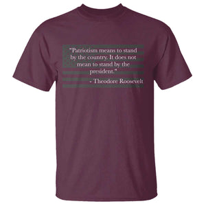 Theodore Roosevelt T Shirt Patriotism Means To Stand By The Country Not By The President
