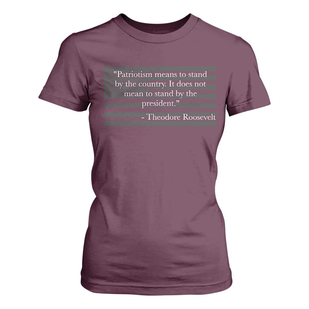 Theodore Roosevelt T Shirt For Women Patriotism Means To Stand By The Country Not By The President