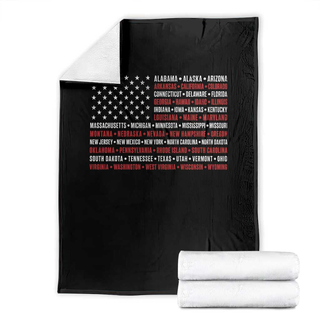 50 US States 4th of July Vintage American Flag Throw Blanket