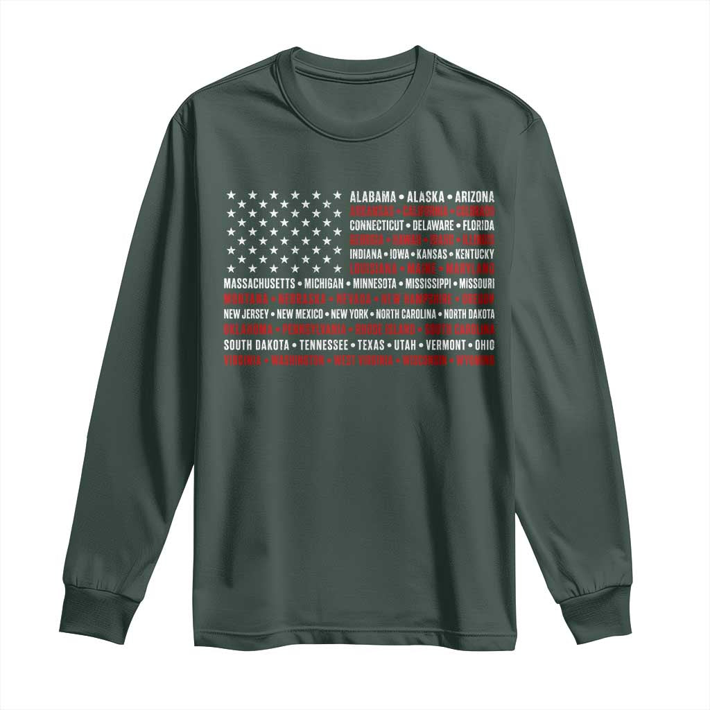 50 US States 4th of July Vintage American Flag Long Sleeve Shirt