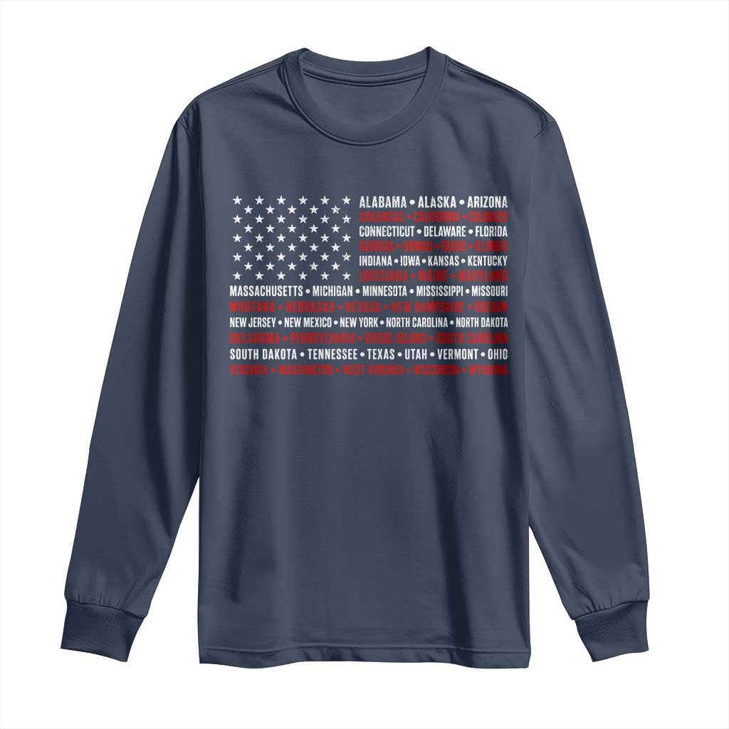 50 US States 4th of July Vintage American Flag Long Sleeve Shirt
