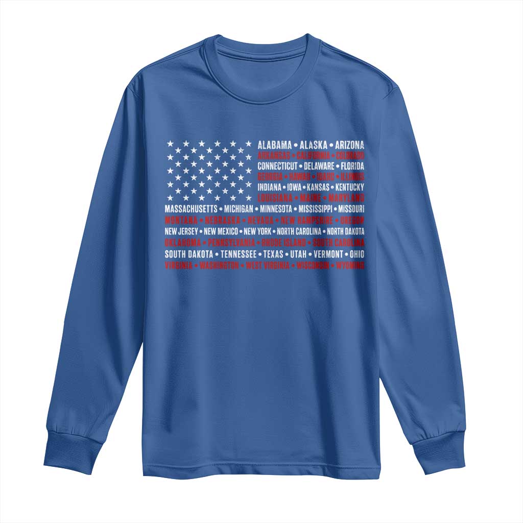 50 US States 4th of July Vintage American Flag Long Sleeve Shirt