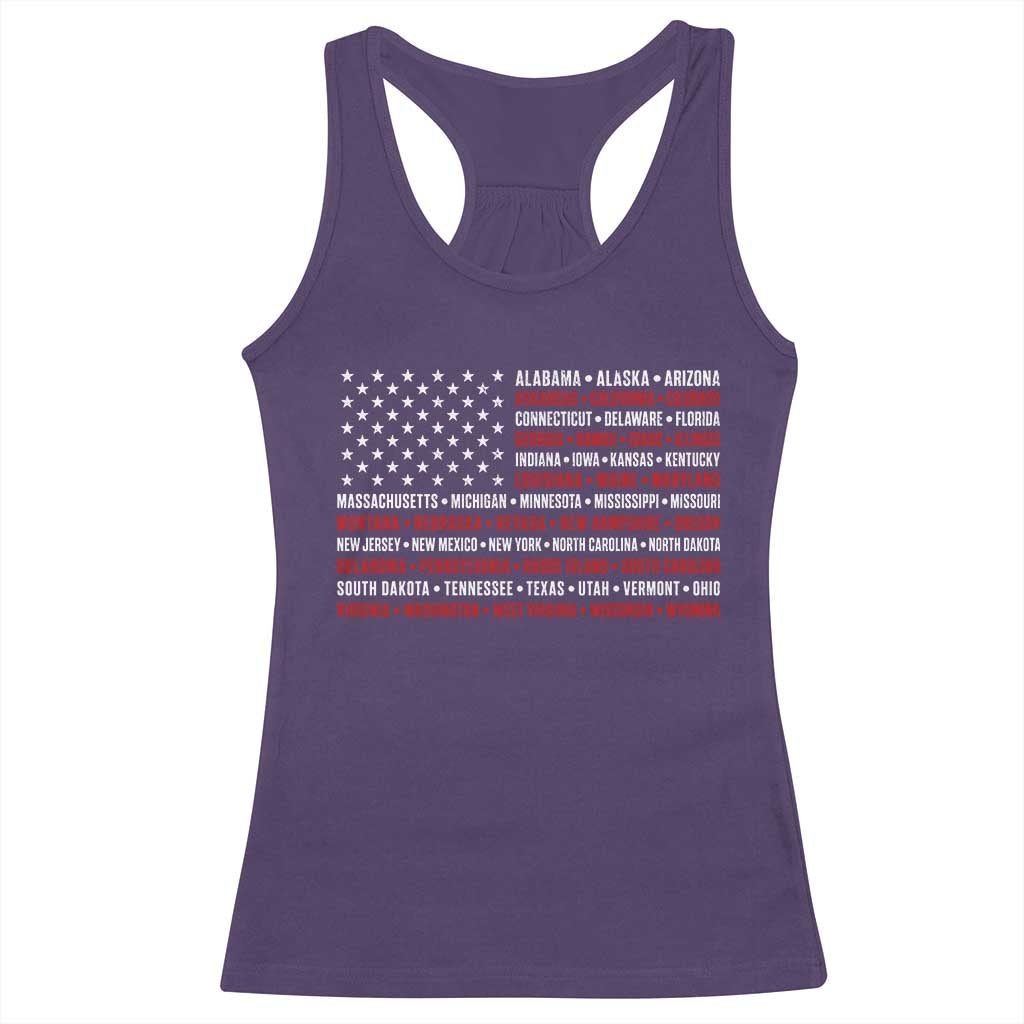 50 US States 4th of July Vintage American Flag Racerback Tank Top