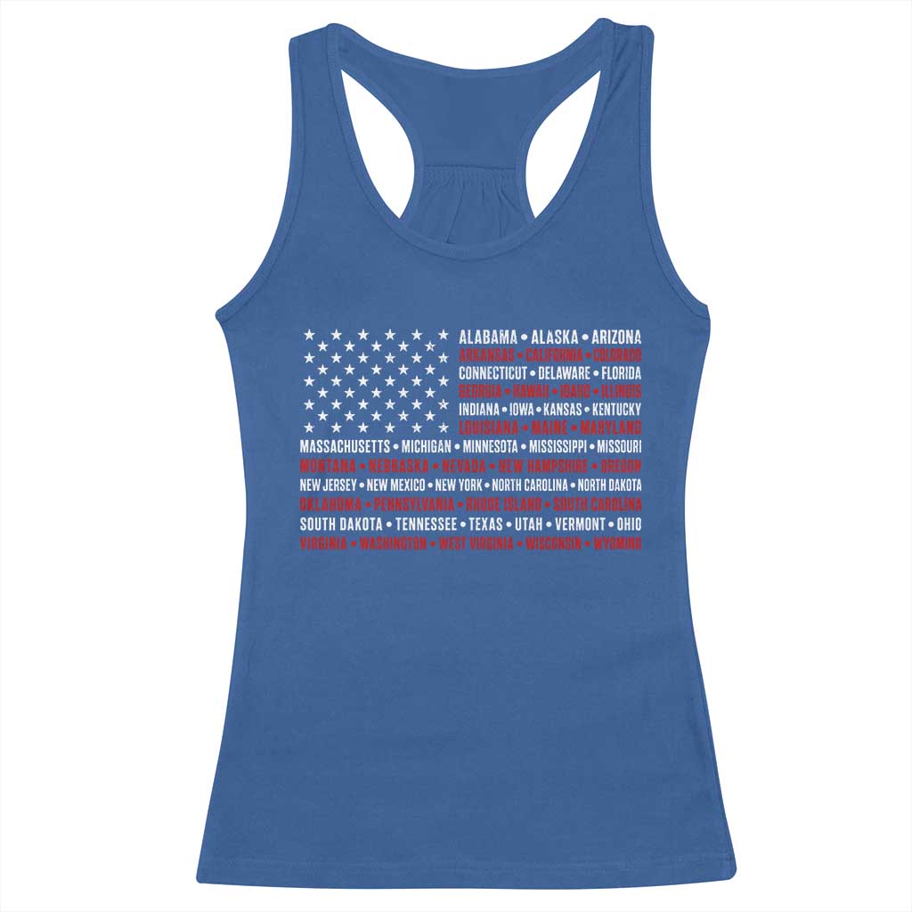 50 US States 4th of July Vintage American Flag Racerback Tank Top