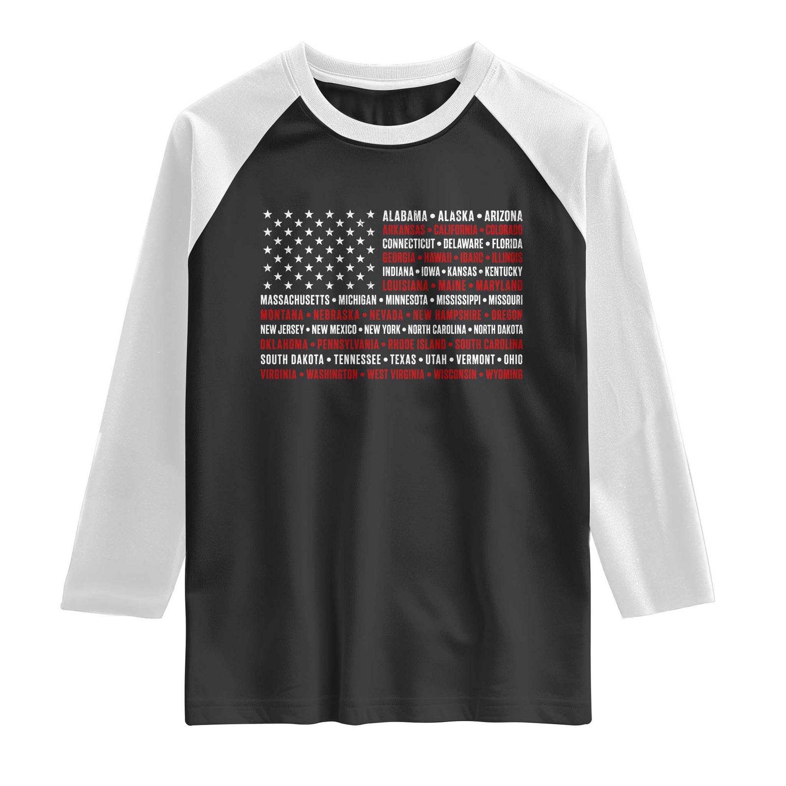 50 US States 4th of July Vintage American Flag Raglan Shirt TS11 Black White Print Your Wear