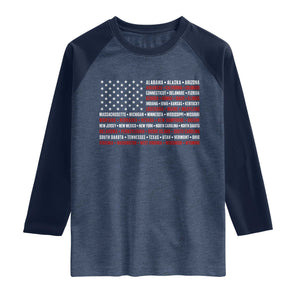 50 US States 4th of July Vintage American Flag Raglan Shirt