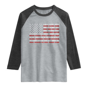 50 US States 4th of July Vintage American Flag Raglan Shirt