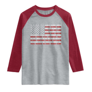 50 US States 4th of July Vintage American Flag Raglan Shirt