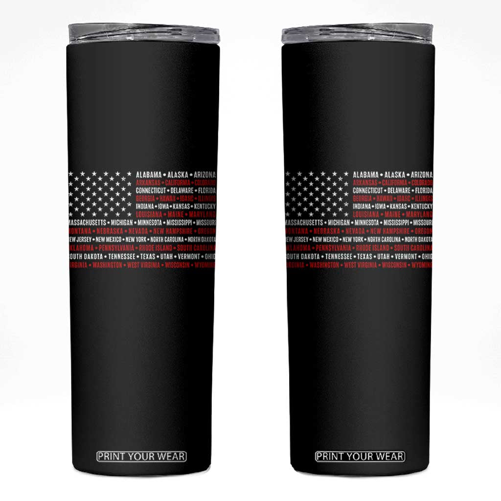 50 US States 4th of July Vintage American Flag Skinny Tumbler