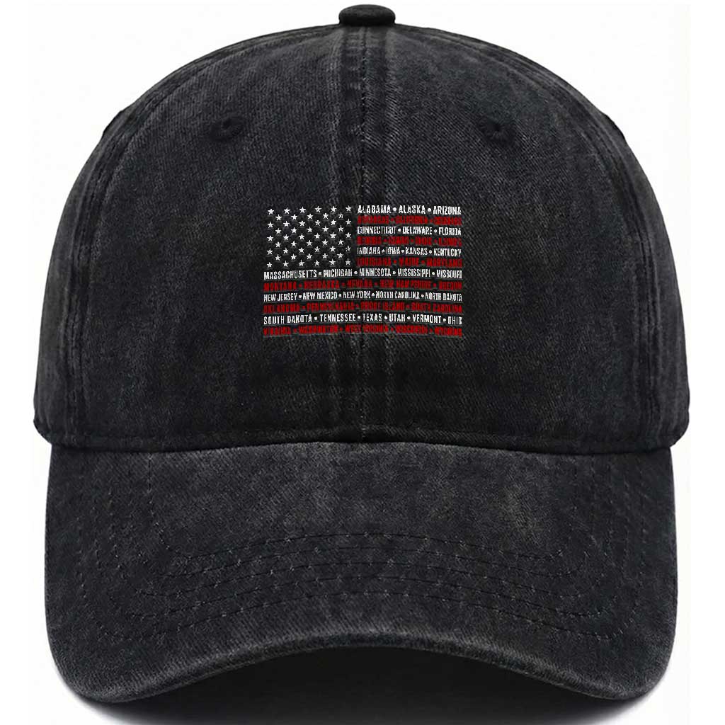 50 US States 4th of July Vintage American Flag Washed Cotton Baseball Cap TS11 Print Your Wear
