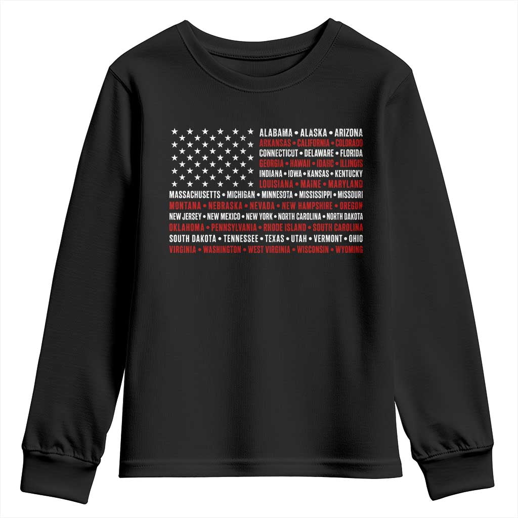 50 US States 4th of July Vintage American Flag Youth Sweatshirt