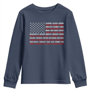 50 US States 4th of July Vintage American Flag Youth Sweatshirt