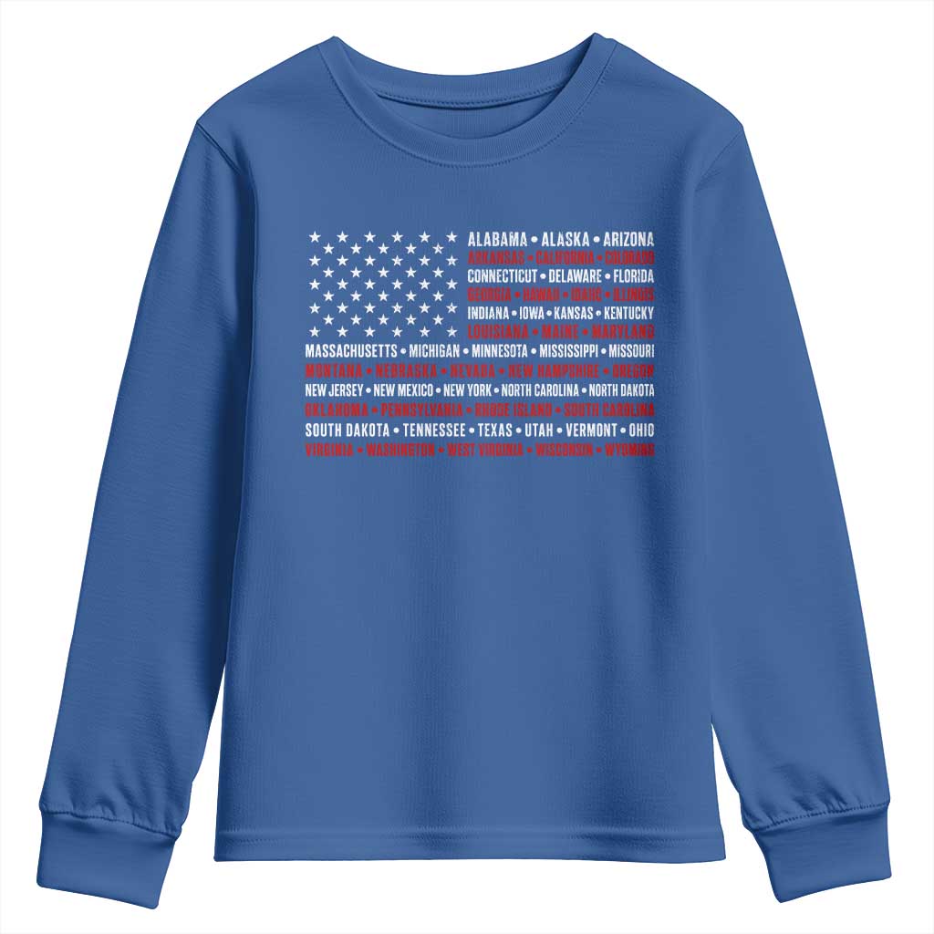 50 US States 4th of July Vintage American Flag Youth Sweatshirt