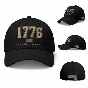 1776 National Champs 250th Anniversary USA 4th of July Baseball Cap TS11 Baseball Cap Universal Fit Black Print Your Wear
