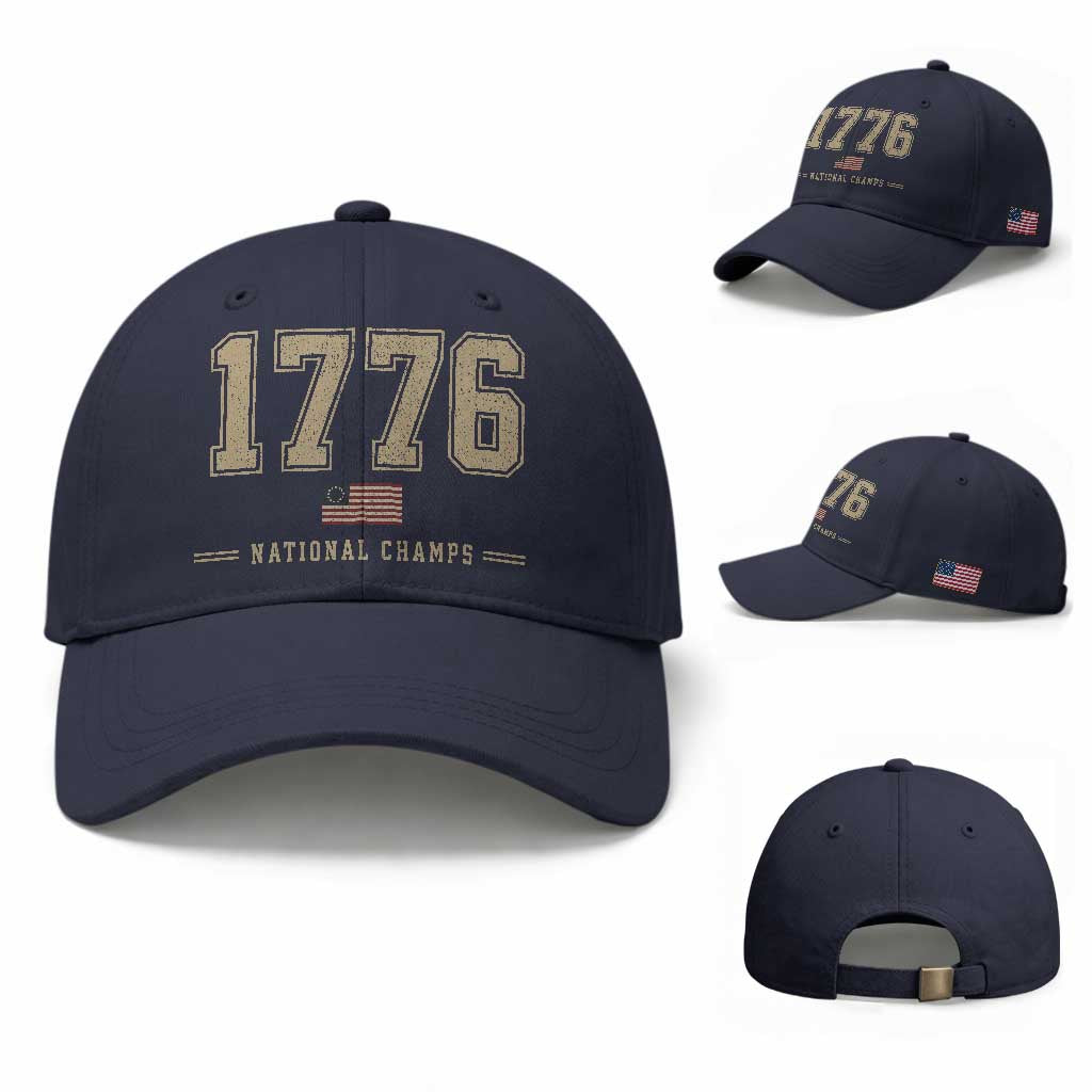 1776 National Champs 250th Anniversary USA 4th of July Baseball Cap TS11 Baseball Cap Universal Fit Navy Print Your Wear
