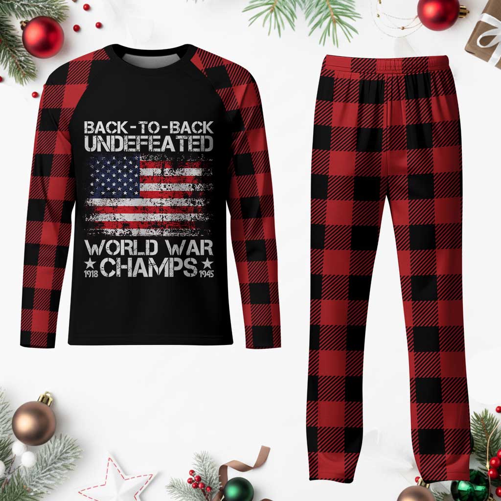 Back To Back Undefeated World War Champs 4th Of July Plaid Pajama Set 1918 1945 US History