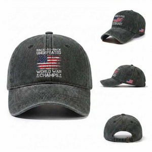 Back To Back Undefeated World War Champs 4th Of July Washed Cotton Baseball Cap 1918 1945 US History