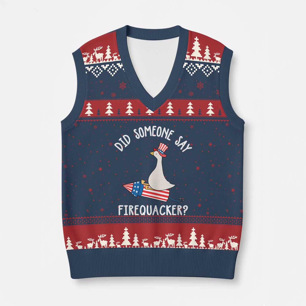 Patriotic Silly Goose 4th of July V-Neck Knit Sweater Vest Did Someone Say Firequacker