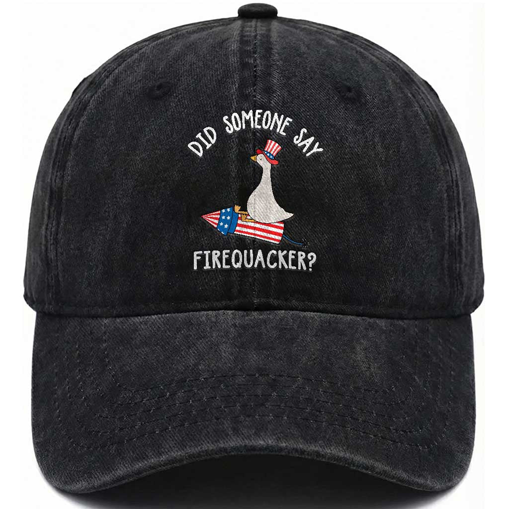 Patriotic Silly Goose 4th of July Washed Cotton Baseball Cap Did Someone Say Firequacker TS11 Print Your Wear