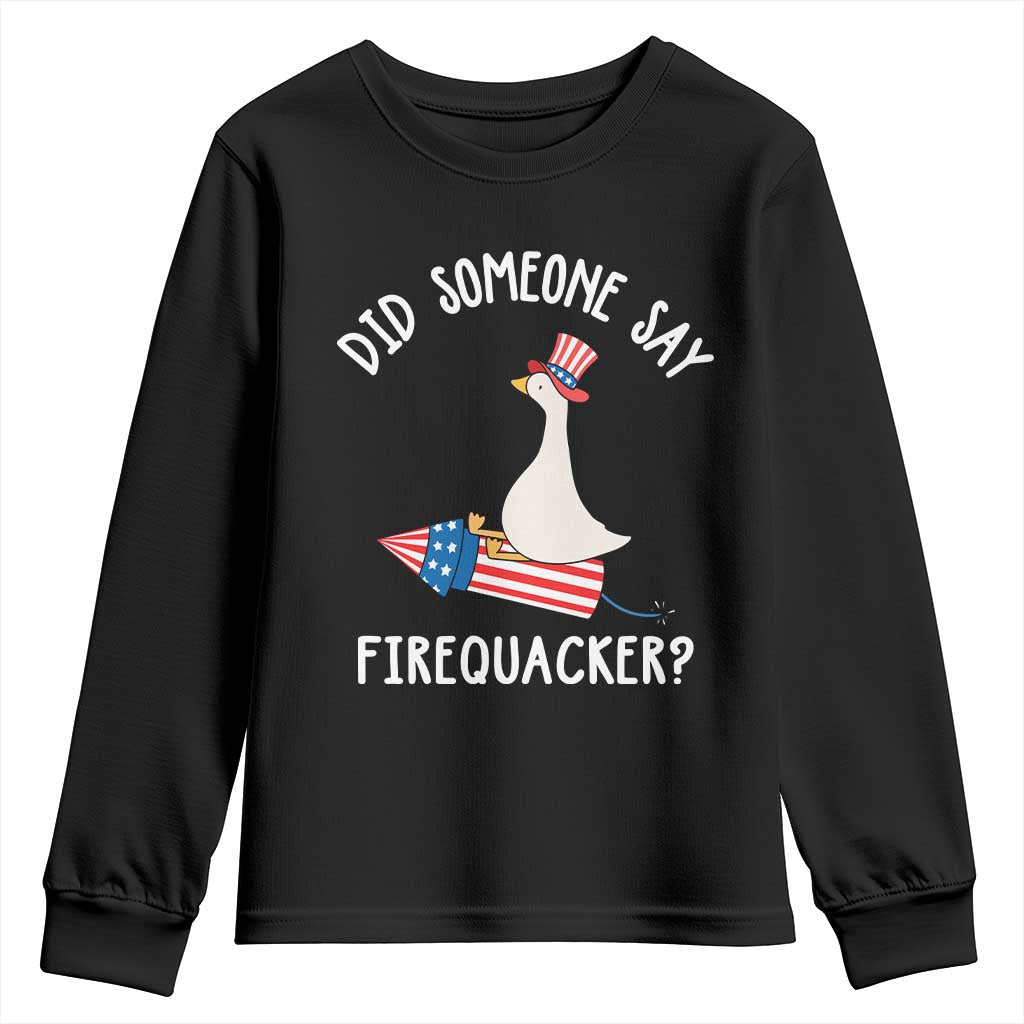 Patriotic Silly Goose 4th of July Youth Sweatshirt Did Someone Say Firequacker TS11 Black Print Your Wear