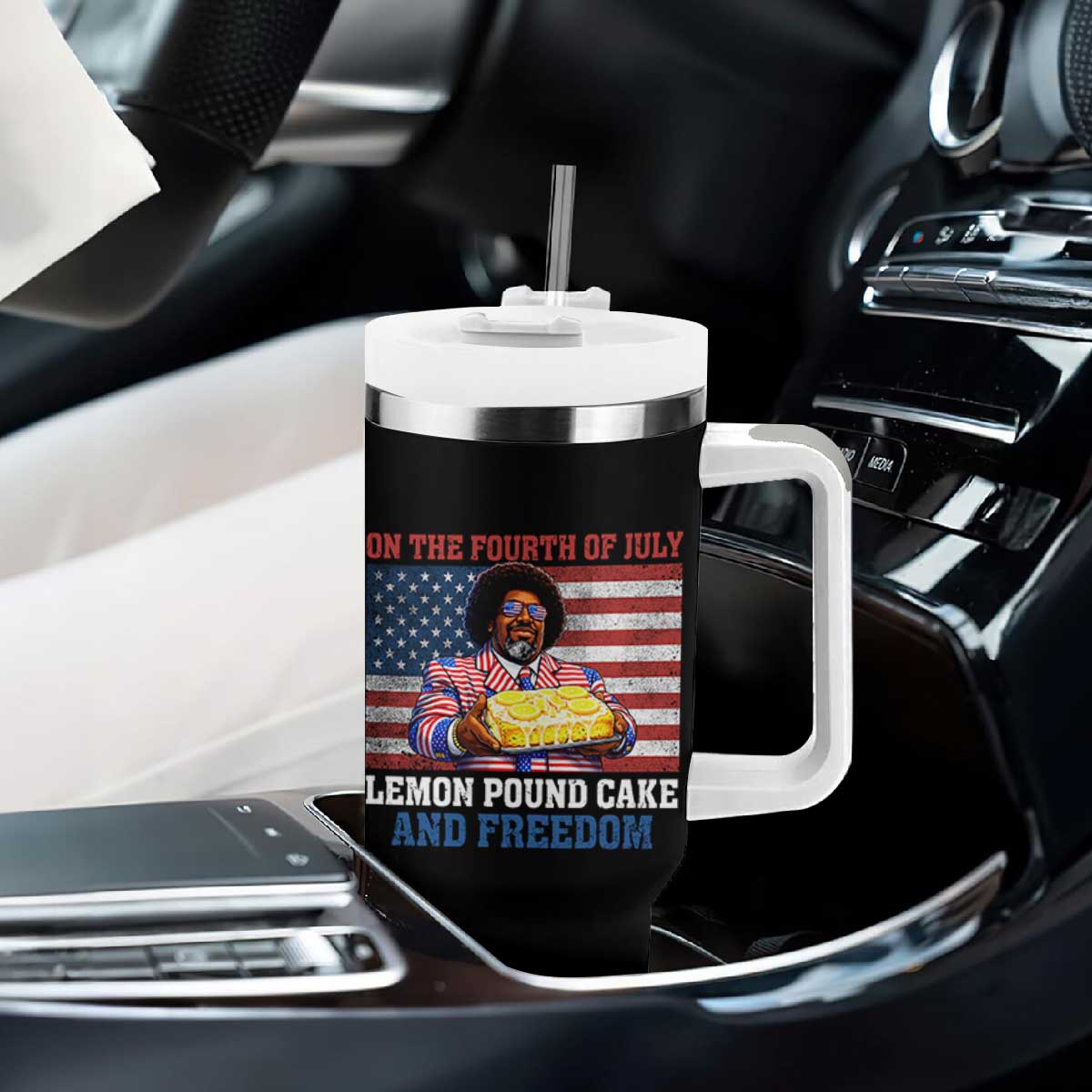 Lemon Pound Cake And Freedom Tumbler With Handle 4th of July Hip Hop Edgy Humor Rap Fan