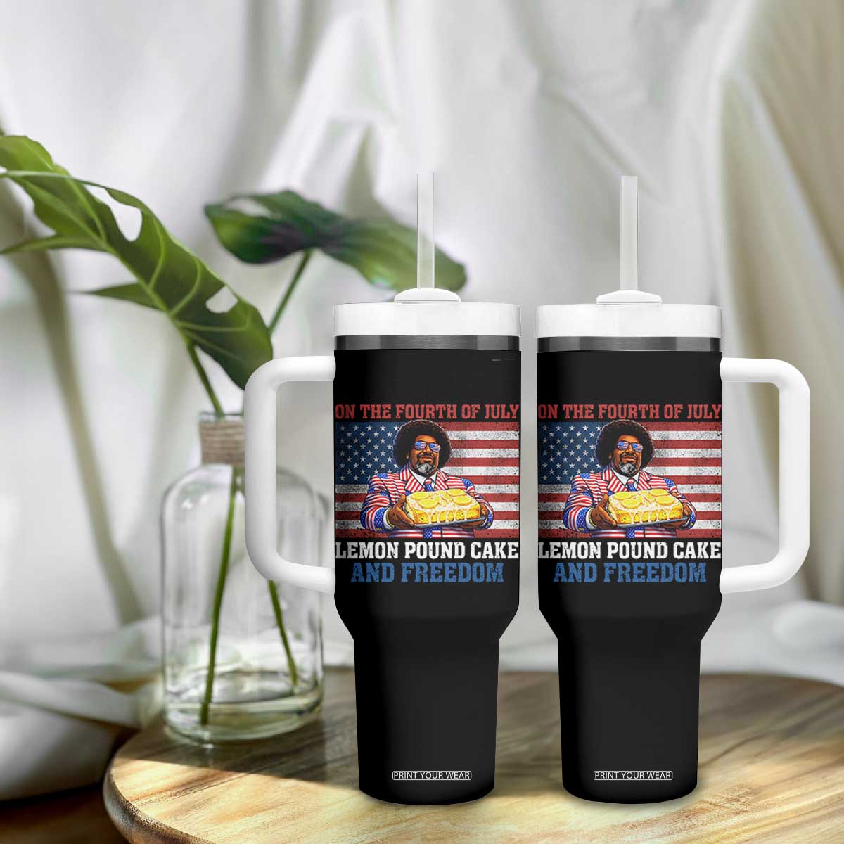 Lemon Pound Cake And Freedom Tumbler With Handle 4th of July Hip Hop Edgy Humor Rap Fan