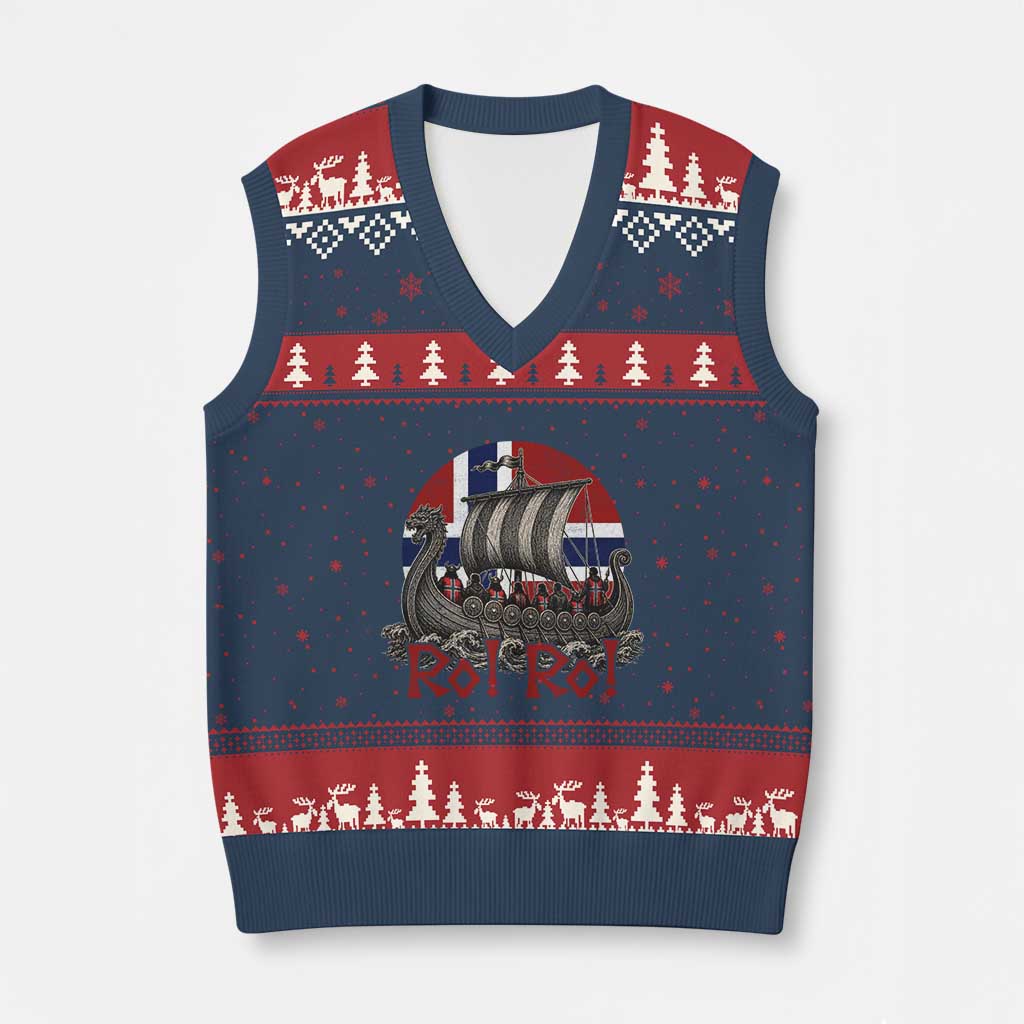 Ro Ro Norway V-Neck Knit Sweater Vest Norwegian Viking Row Longship Norge Football Fan TS11 Navy Red Print Your Wear