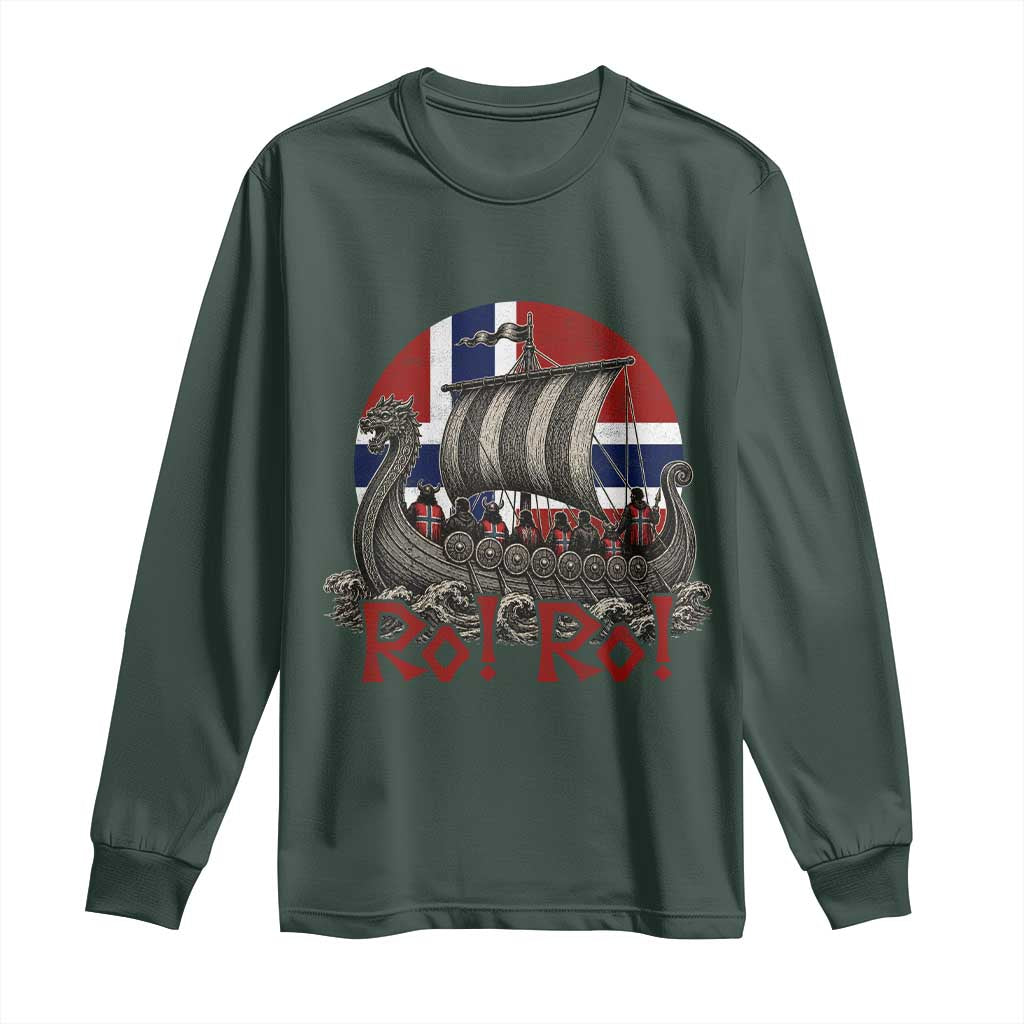 Ro Ro Norway Long Sleeve Shirt Norwegian Viking Row Longship Norge Football Fan TS11 Dark Forest Green Print Your Wear
