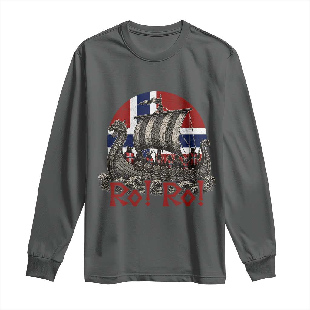 Ro Ro Norway Long Sleeve Shirt Norwegian Viking Row Longship Norge Football Fan TS11 Dark Heather Print Your Wear