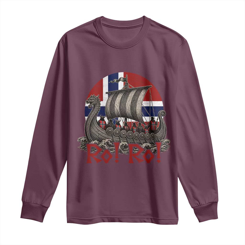 Ro Ro Norway Long Sleeve Shirt Norwegian Viking Row Longship Norge Football Fan TS11 Maroon Print Your Wear