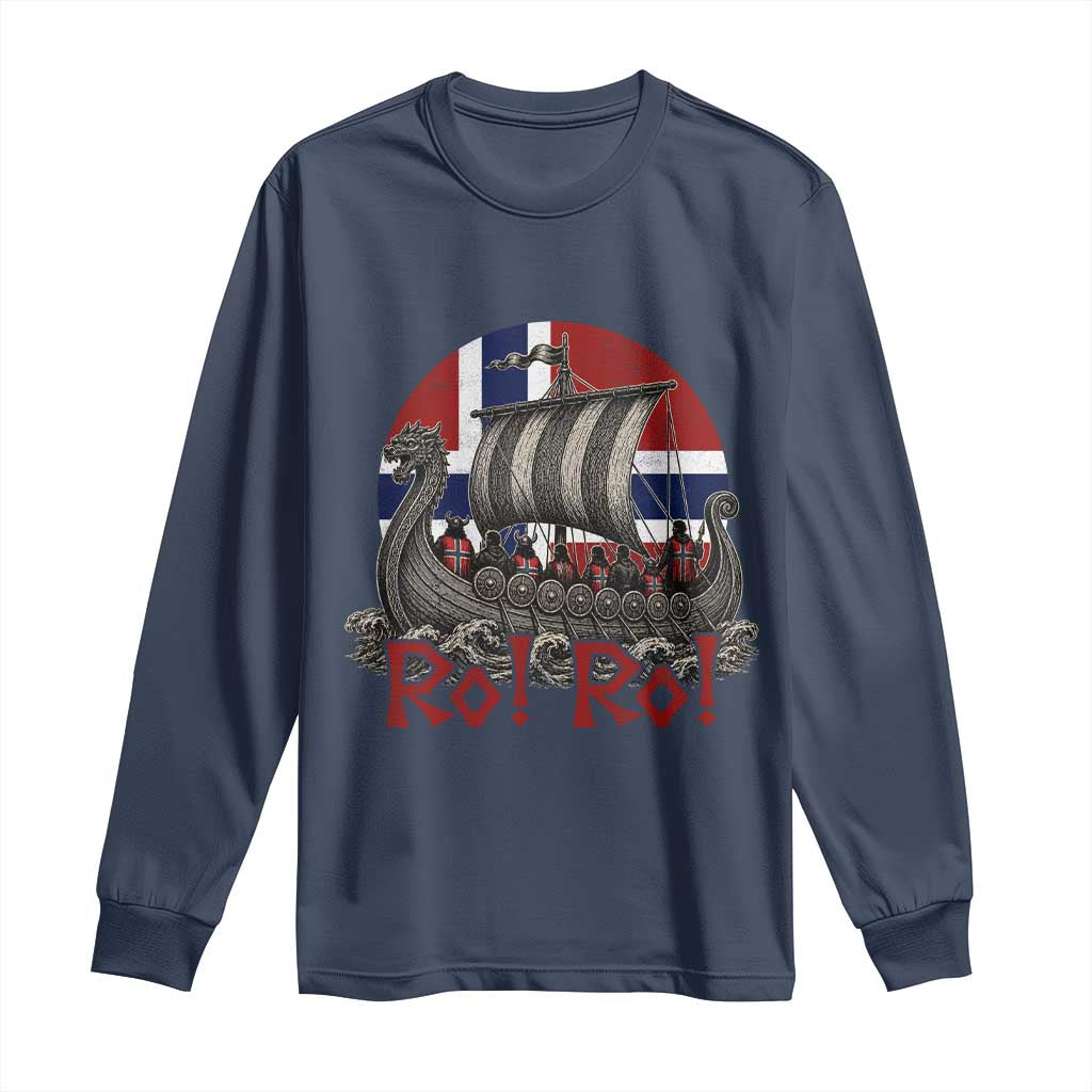 Ro Ro Norway Long Sleeve Shirt Norwegian Viking Row Longship Norge Football Fan TS11 Navy Print Your Wear