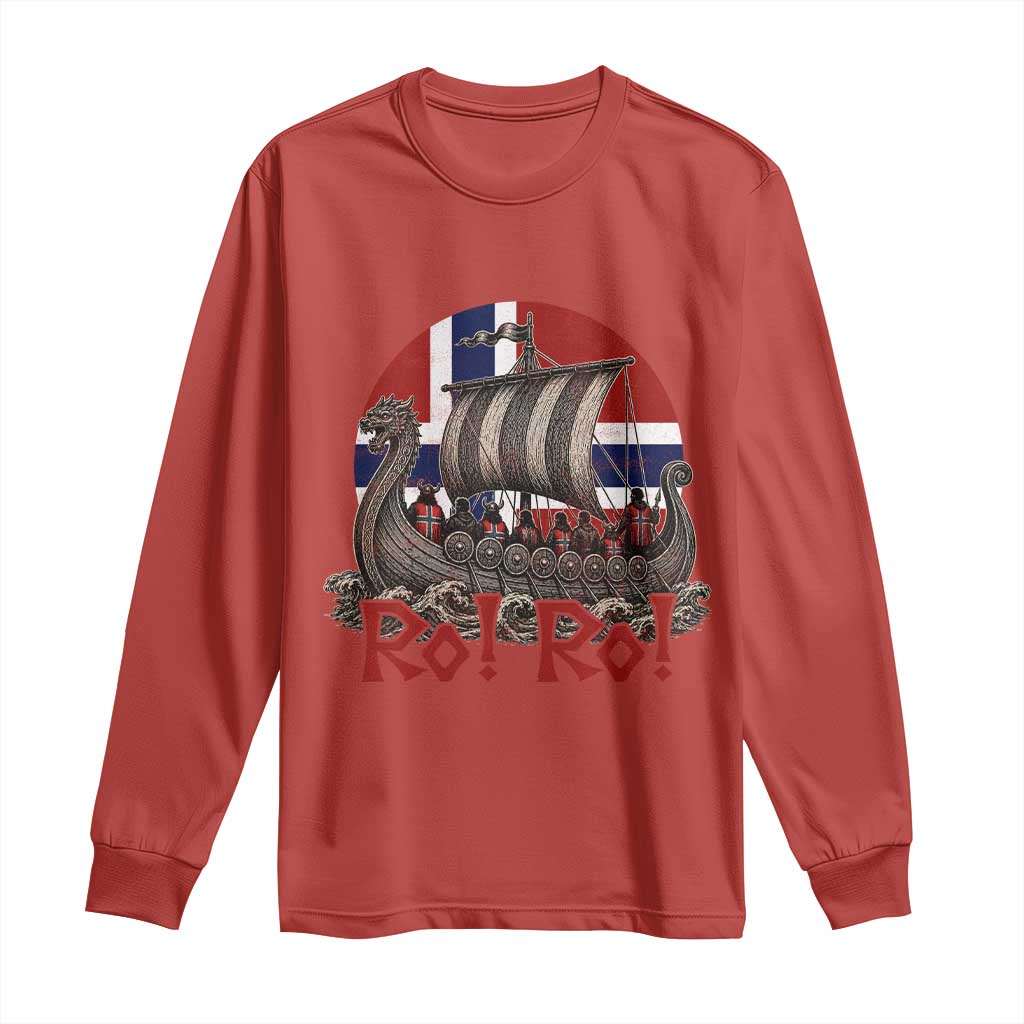 Ro Ro Norway Long Sleeve Shirt Norwegian Viking Row Longship Norge Football Fan TS11 Red Print Your Wear