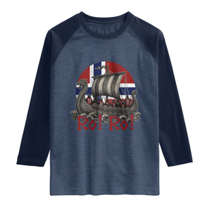 Ro Ro Norway Raglan Shirt Norwegian Viking Row Longship Norge Football Fan TS11 Heather Denim Navy Print Your Wear