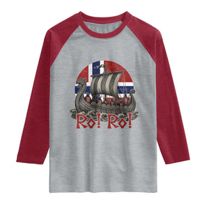 Ro Ro Norway Raglan Shirt Norwegian Viking Row Longship Norge Football Fan TS11 Heather Gray Heather Red Print Your Wear